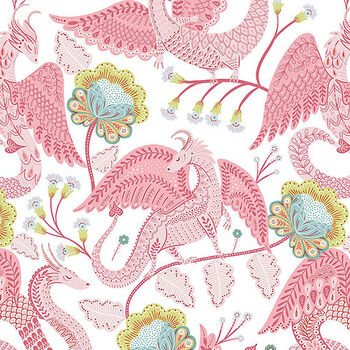Mystical Kingdom by P+B Textiles DSN 05282 Co WP White Pink Dragons