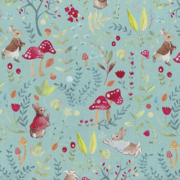 Peter Rabbit Among The Toadstools Beatrix Potter by Visage Fabrics 293101 Color Blue