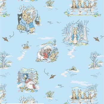 Peter Rabbit and Friends Outdoors Beatrix Potter by Visage Fabrics 281201 Color Blue