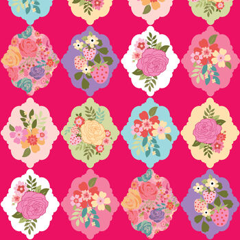 Poppie Cotton Calico Cowgirls by Lori Woods CW24805 Wallpaper Rose Dark Pink