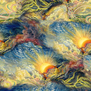 Power Of The Elements by Josephine Wall For 3 Wishes Fabric 19186 Multi Digital Skies