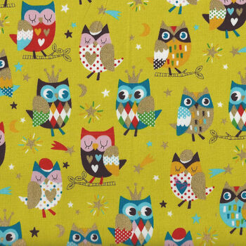 Powerful Glitter by KOKKA Fabrics Japan  100 Cotton LOA561202B23 Owls