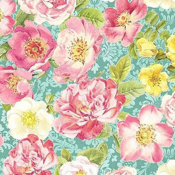 Rose Blossoms by Michael Miller Fabrics Pattern DCX9624AquaD