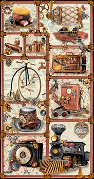 STEAMPUNK TIME TRAVEL Panel From Blank Textiles 24 x 42 B3021P Col41