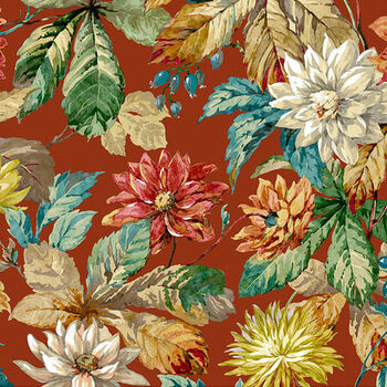 Sanderson Woodland Blooms By Free Spirit PWSA029Russett Patt Dahlia and Rosehip