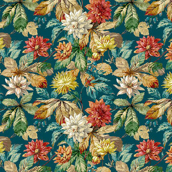 Sanderson Woodland Blooms By Free Spirit PWSA030 Forest Patt Small Dahlia and Rosehip