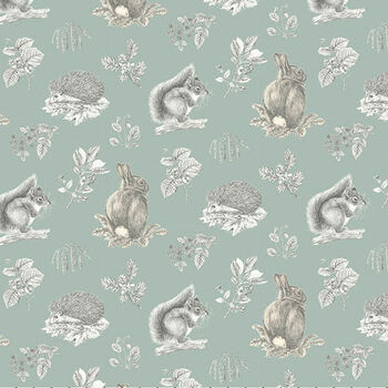 Sanderson Woodland Blooms By Free Spirit PWSA033SkyXX Squirrel and Hedgehog