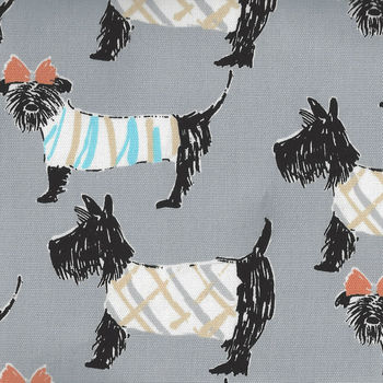 Sevenberry Scottie Dogs CottonLinen Fabric On Grey 850252 Colour 2