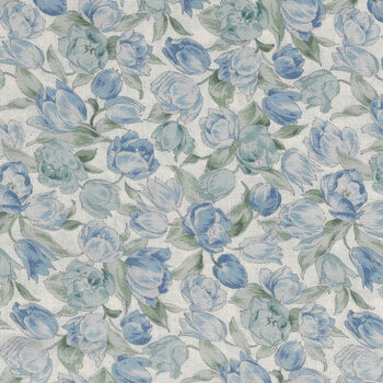 Sevenberry Tulips 100 Cotton Made in Japan 83505 Design 1  Colour 2 Grey Blue