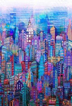 Skylines by Hoffman Digital Spectrum Print SN4234 Blue New York