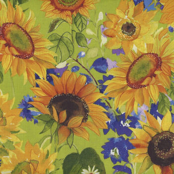 Sunny Fields by Sue Zipkin for ClothworksY302723 Light OliveSunflower