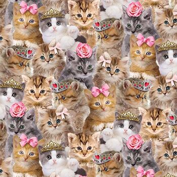 Teacup Kitty by Timeless Treasures Digital Patt CATCD3579 Packed Princess Kitty