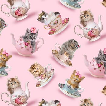 Teacup Kitty by Timeless Treasures of SoHo Digital Patt CATCD3578 Teacup Cats