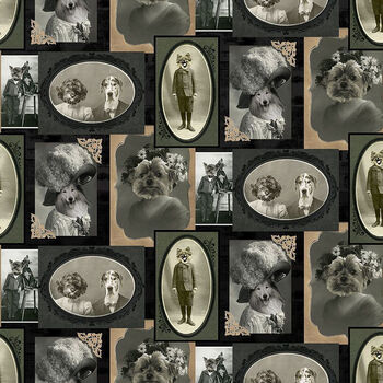 Timeless Treasures Dog Vintage Portrait Digital CD3063 Patt Dog Color Charcoal