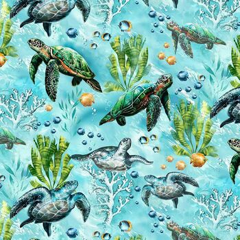 Timeless Treasures Sea Tortoise Digital Print CD3133 Aqua
