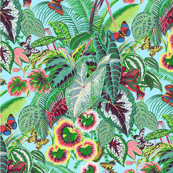 Treasure Island By Snow Leopard Phillip Jacobs PWSL105Aqua Patt Tropical Leaves