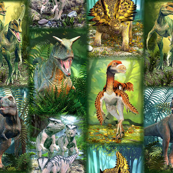 TyrannoChorus By Blank Textiles Digital Dinosaurs Pattern1547 Dinosaur Patch Green
