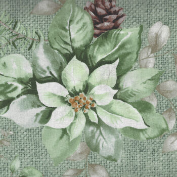 White Linen Christmas from Northcott Studio 2542862 Seafoam Open Poinsettia