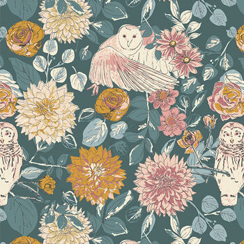 Willow Flannel by AGF Fabrics F35600 Owl Things Floral Colour Teal