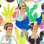 Alexander Henry Fabric "Frida con las plumas" De Leon Group 8857 Color A  White.