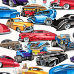 Alexander Henry Nicole's Prints Lead Sleds 9030 AR White Muscle Cars.