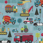 Around Town Traffic By Nutex Fabric Cotton 80320 Colour 101 Blue