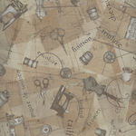 Atelier Tossed Sewing Items From Blank Quilting Fabric BQ2591 035 Tan.