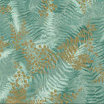 Chickadee Cheer By Hoffman Fabric HV7175 436G Eucalyptus Green Gold Metallic.