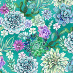 Desert Blooms For Robert Kaufman Fabric AHVD Design 21977-213 Teal Cacti.