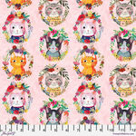 Floral Pets by Mia Charro for Free Spirit PWMC051.Pink Kitten Wreaths.