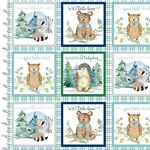 Forest Friends From 3 Wishes Fabric FT18681 Multi Plaid Patch with Text Blue.