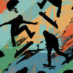 Freedom On Wheels by Milvale Designs for KK Fabrics 3076D Skateboarding Multi.