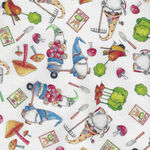 Gnomesville by Desiree Designs for QT Fabrics 1649-27664-Z Multi on White..