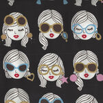 Kira Kira Girls Portraits from KOKKA Fabric Cotton LOA-49040 1D40 Black.