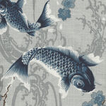 Kokka 100% Cotton Fabric Made In Japan Carp YGA-49110 1 B10 Indygo/Gray.