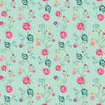 Poppie Cotton Calico Cowgirls by Lori Woods CW24817 Floral & Vines Teal.