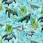 Timeless Treasures Sea Tortoise Digital Print CD3133 Aqua.