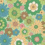 UN/NO Retro Japanese 100% Cotton UNO/NN2314-12D Flower On Green.
