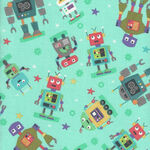 Whirl, Whiz, Zip & Rip Lisa Perry for 3Wishes Fabrics Robot Toss 20859-TRQ-CTN-D